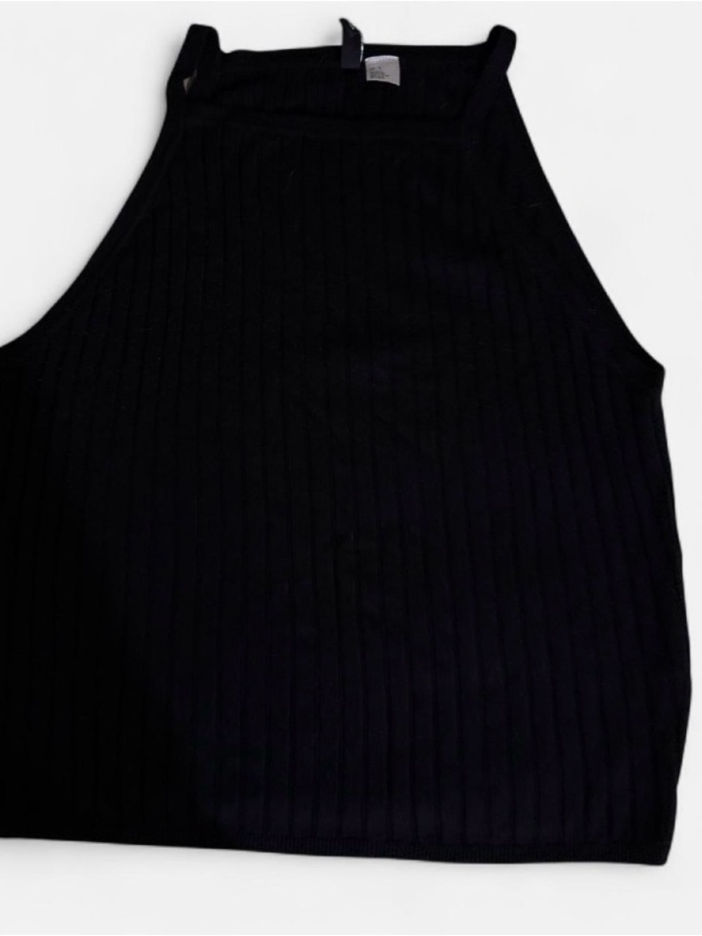 Divided Black Ribbed Halter Crop Top